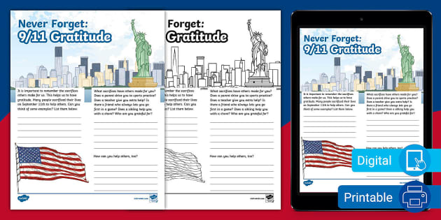 Patriot Day Never Forget 9/11 Gratitude Activity
