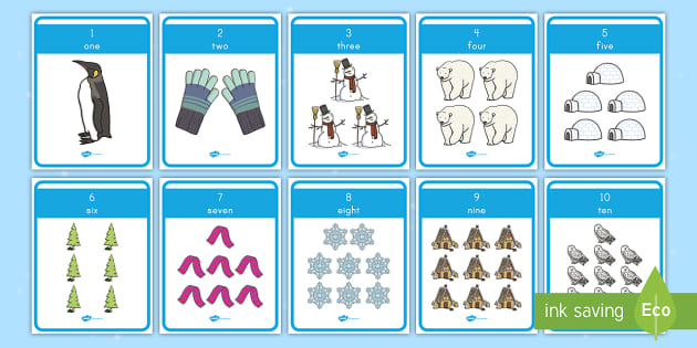 Winter Words and Numbers 1-10 Posters