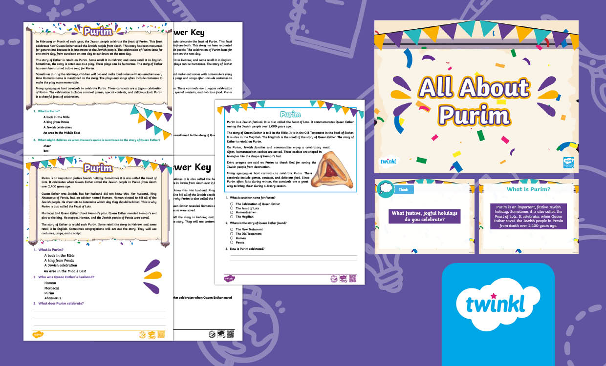 Purim Lesson Pack for 3rd-5th Grade
