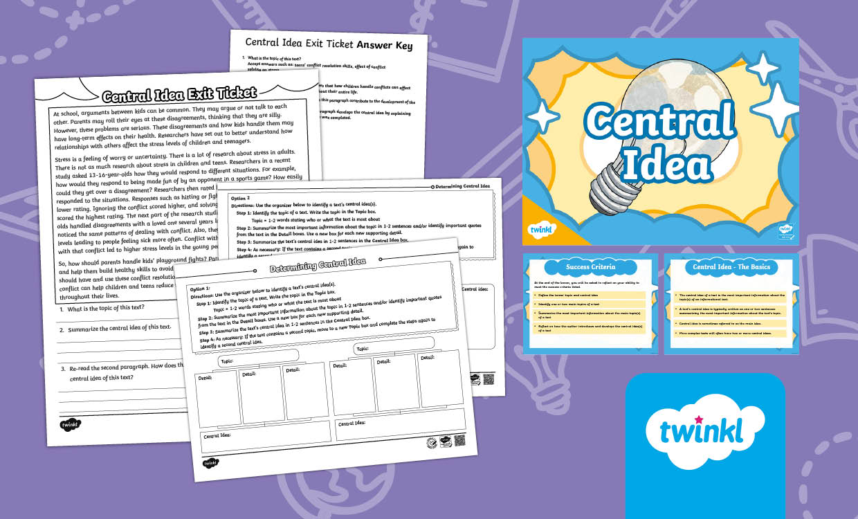 Central Idea Lesson for 6th-8th Grade