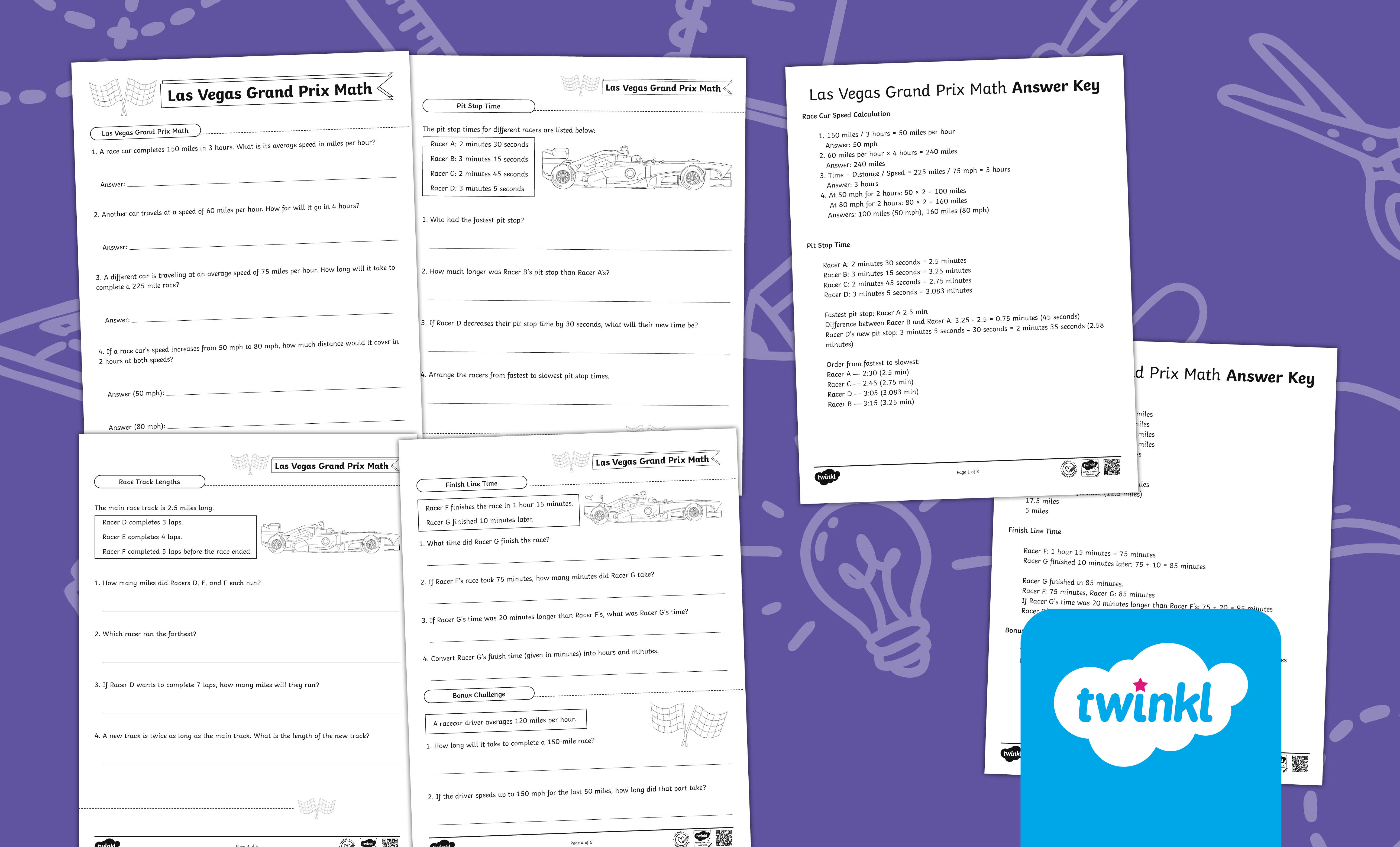 Las Vegas Grand Prix Math Worksheet for 3rd-5th Grade