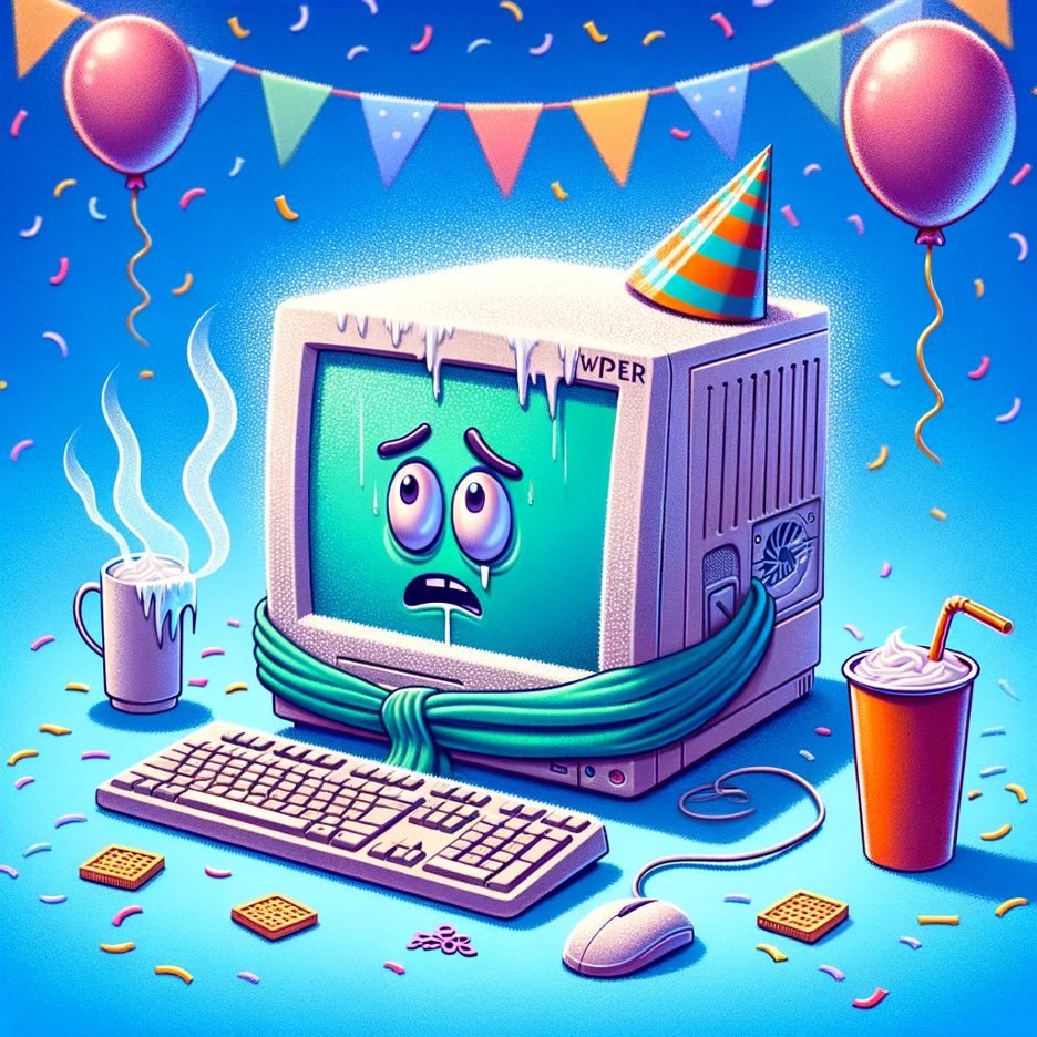 cold computer with scarf