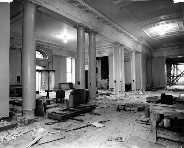 Interior reconstruction of the White House in 1948. Photograph courtesy of the White House Historical Association